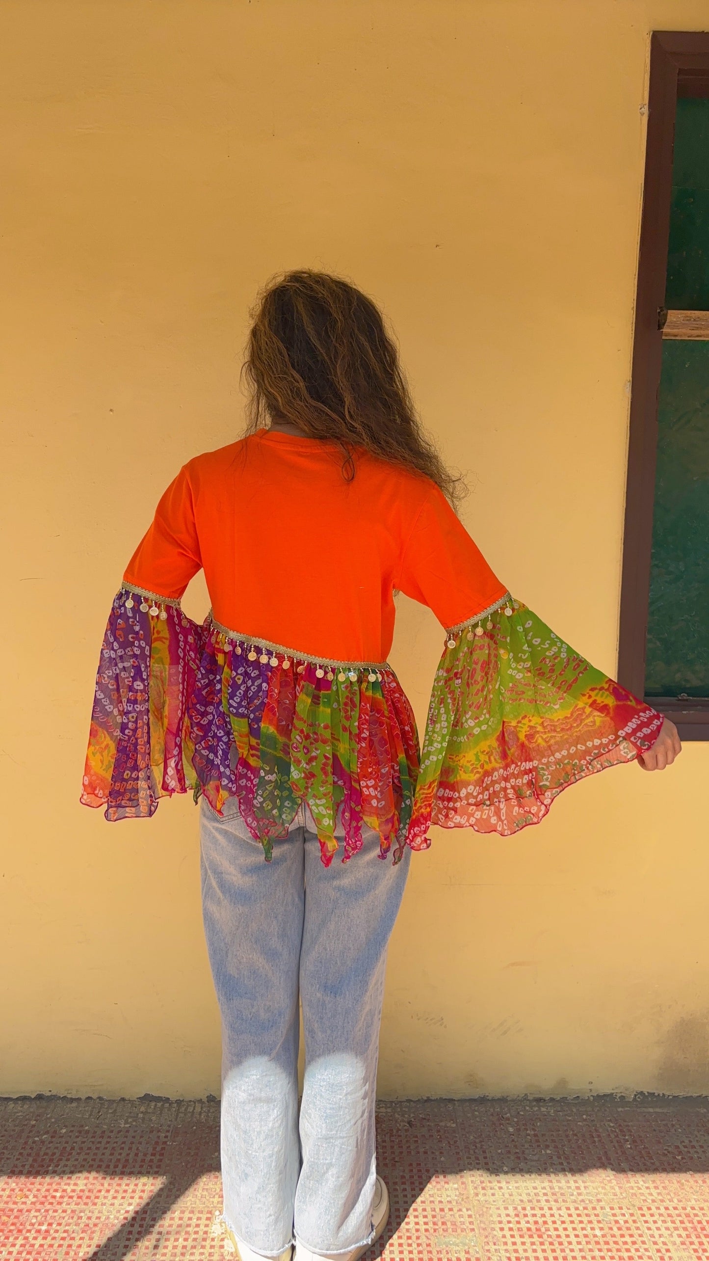 Saffron bandhini flare tee