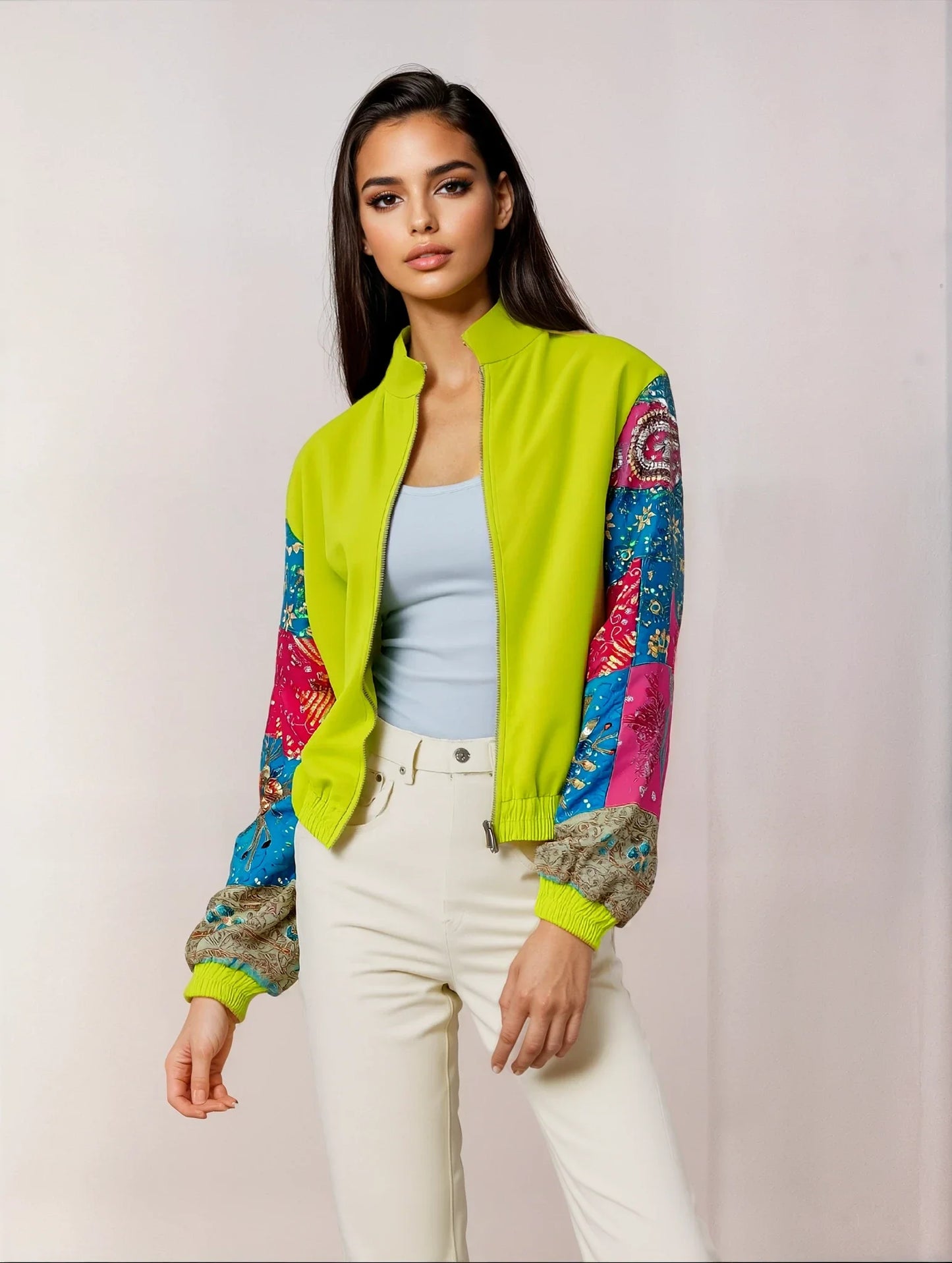 Neon Embellished Bomber Jacket