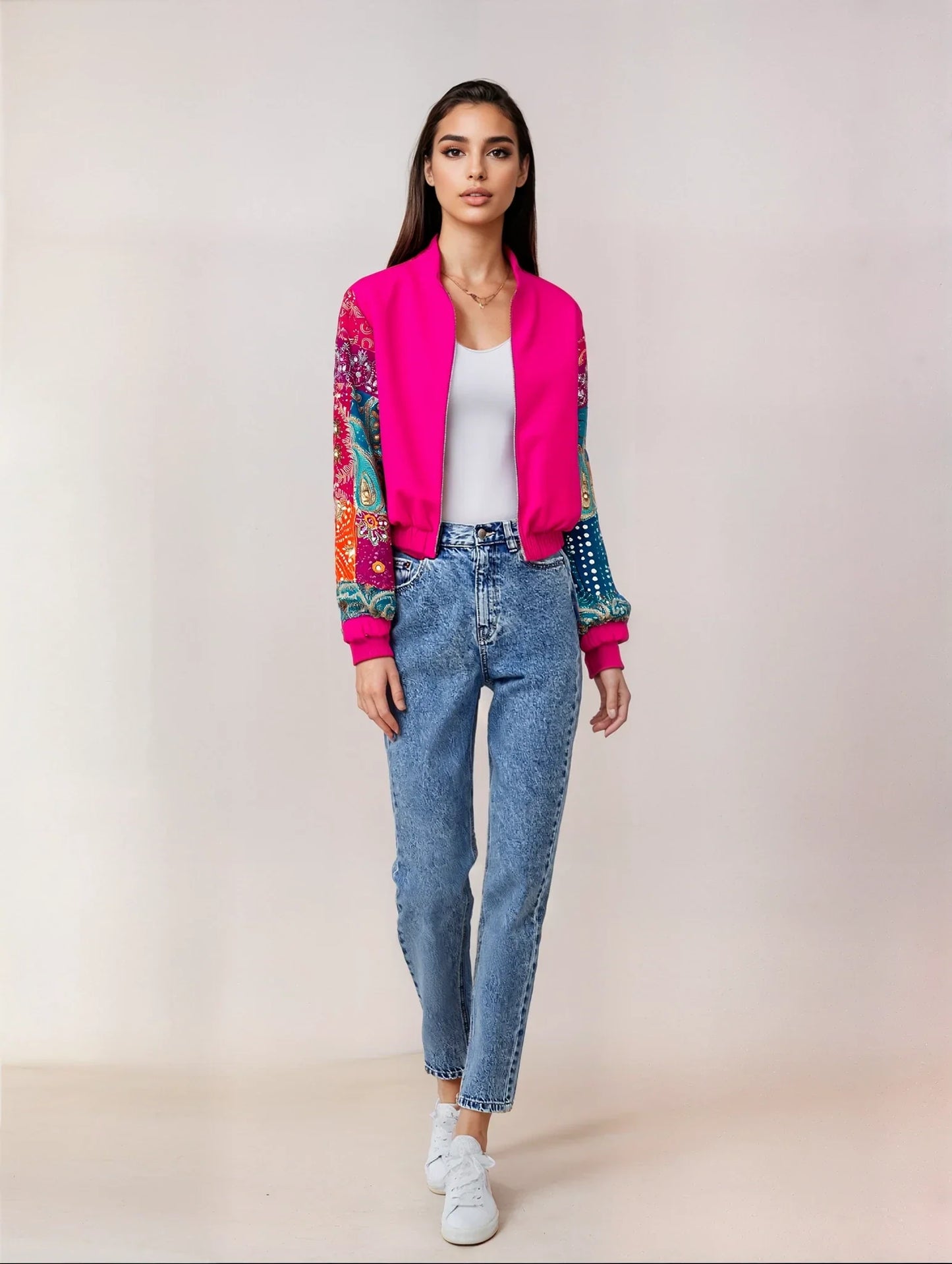 Neon Embellished Bomber Jacket