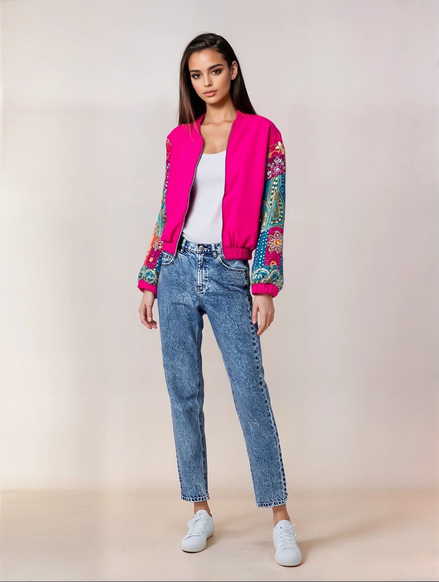 Neon Embellished Bomber Jacket