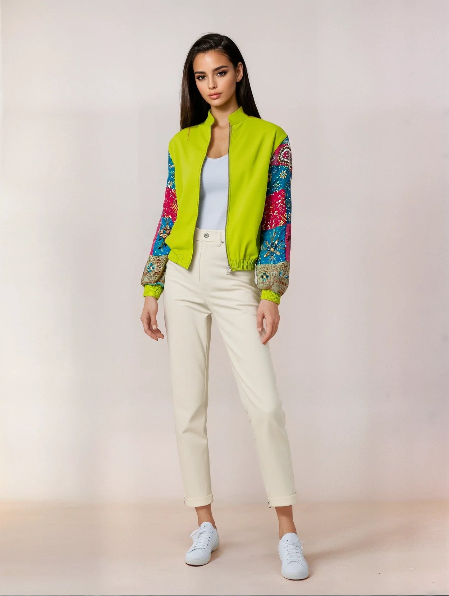 Neon Embellished Bomber Jacket