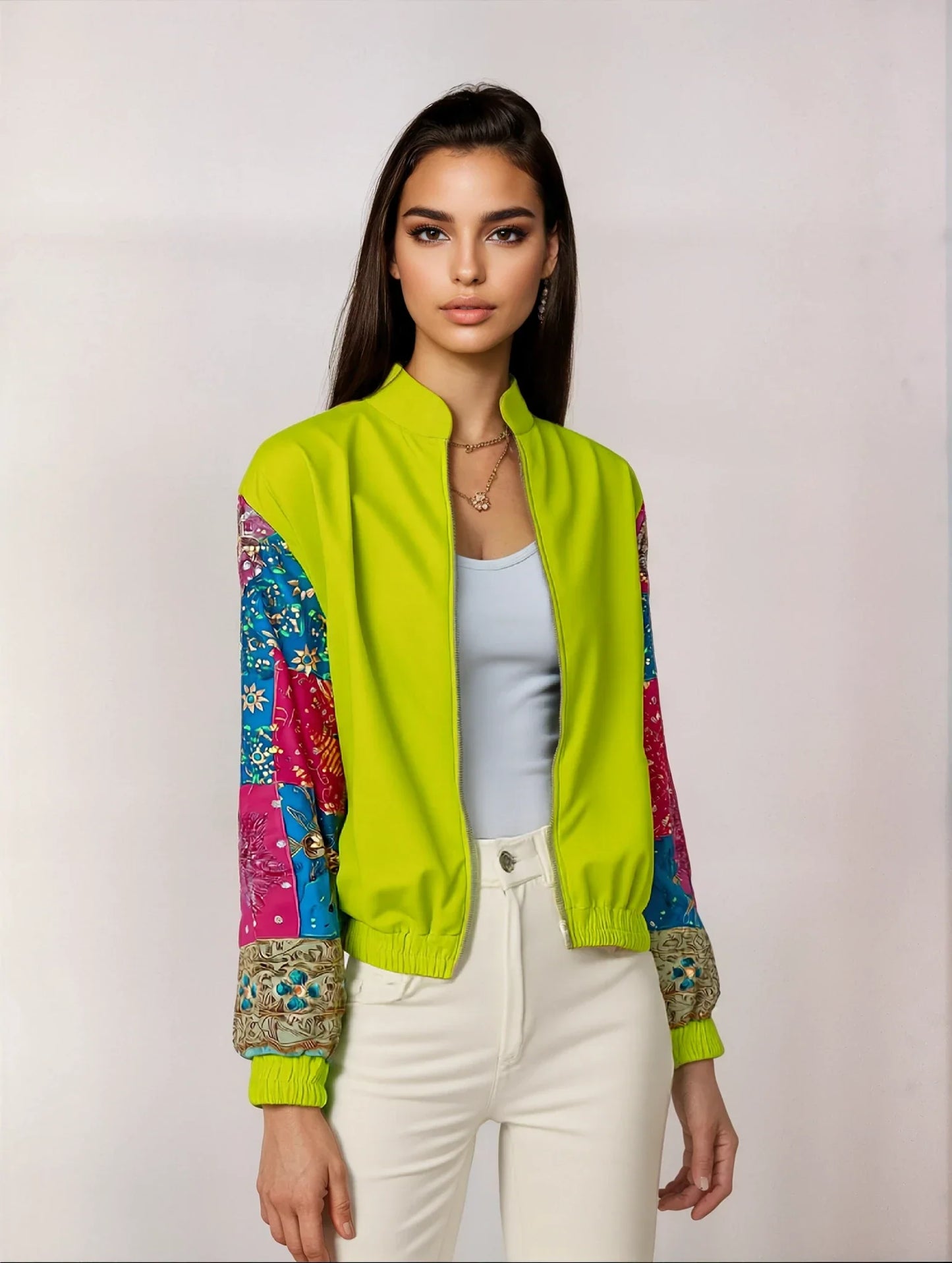 Neon Embellished Bomber Jacket