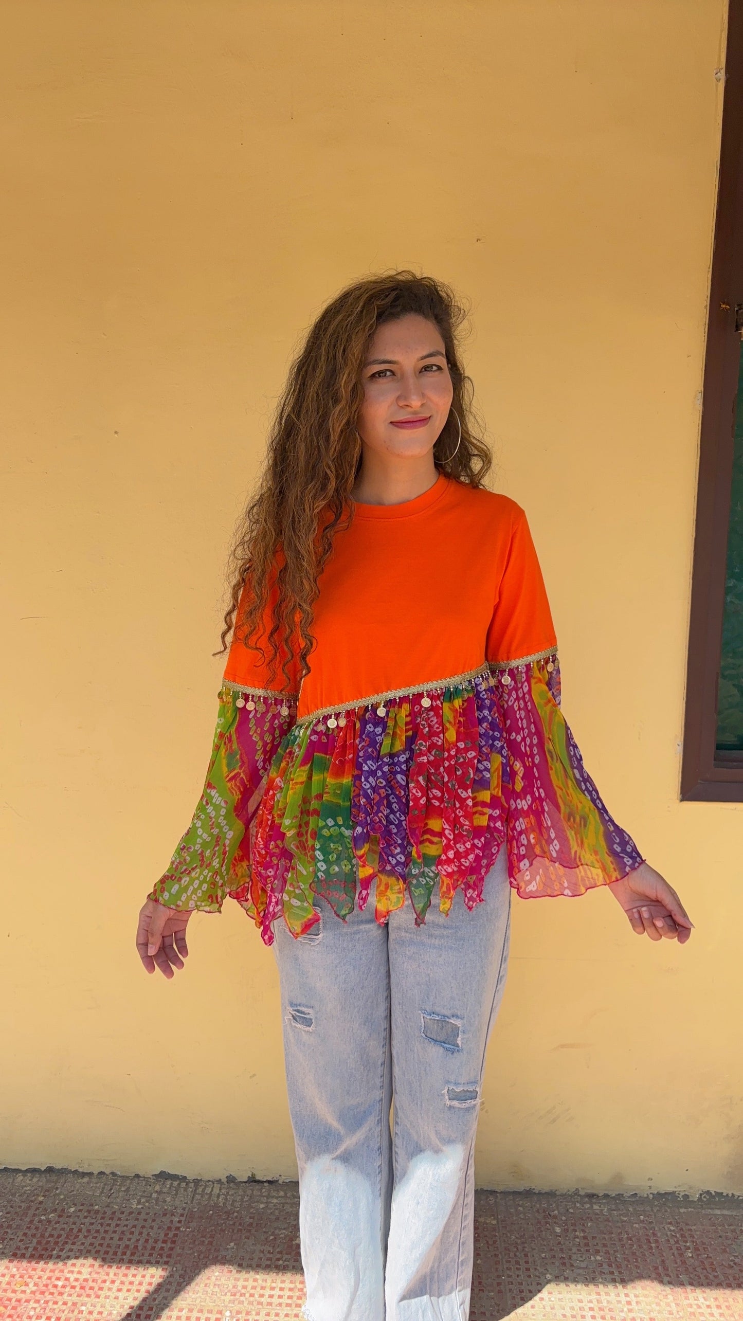 Saffron bandhini flare tee