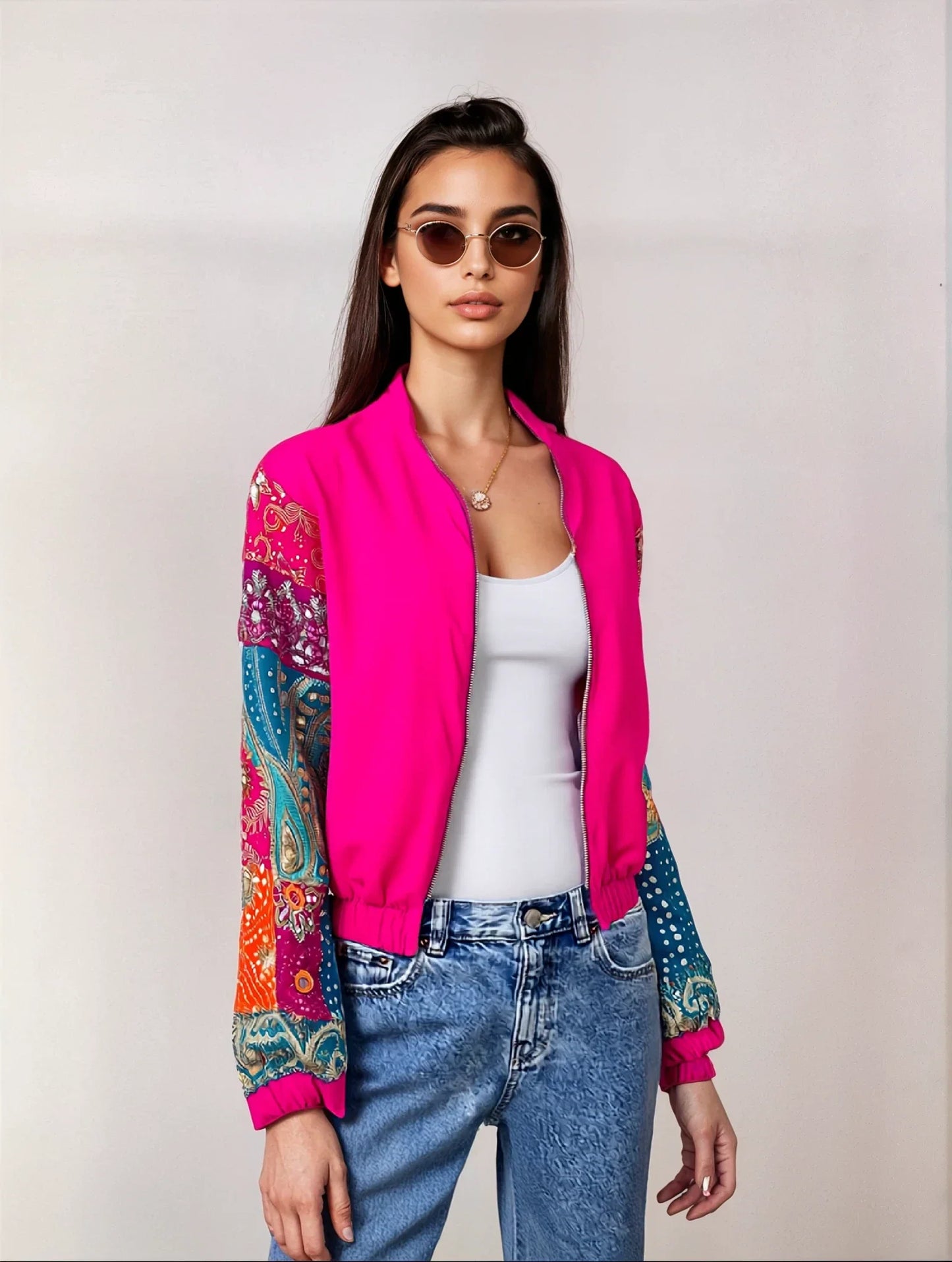 Neon Embellished Bomber Jacket