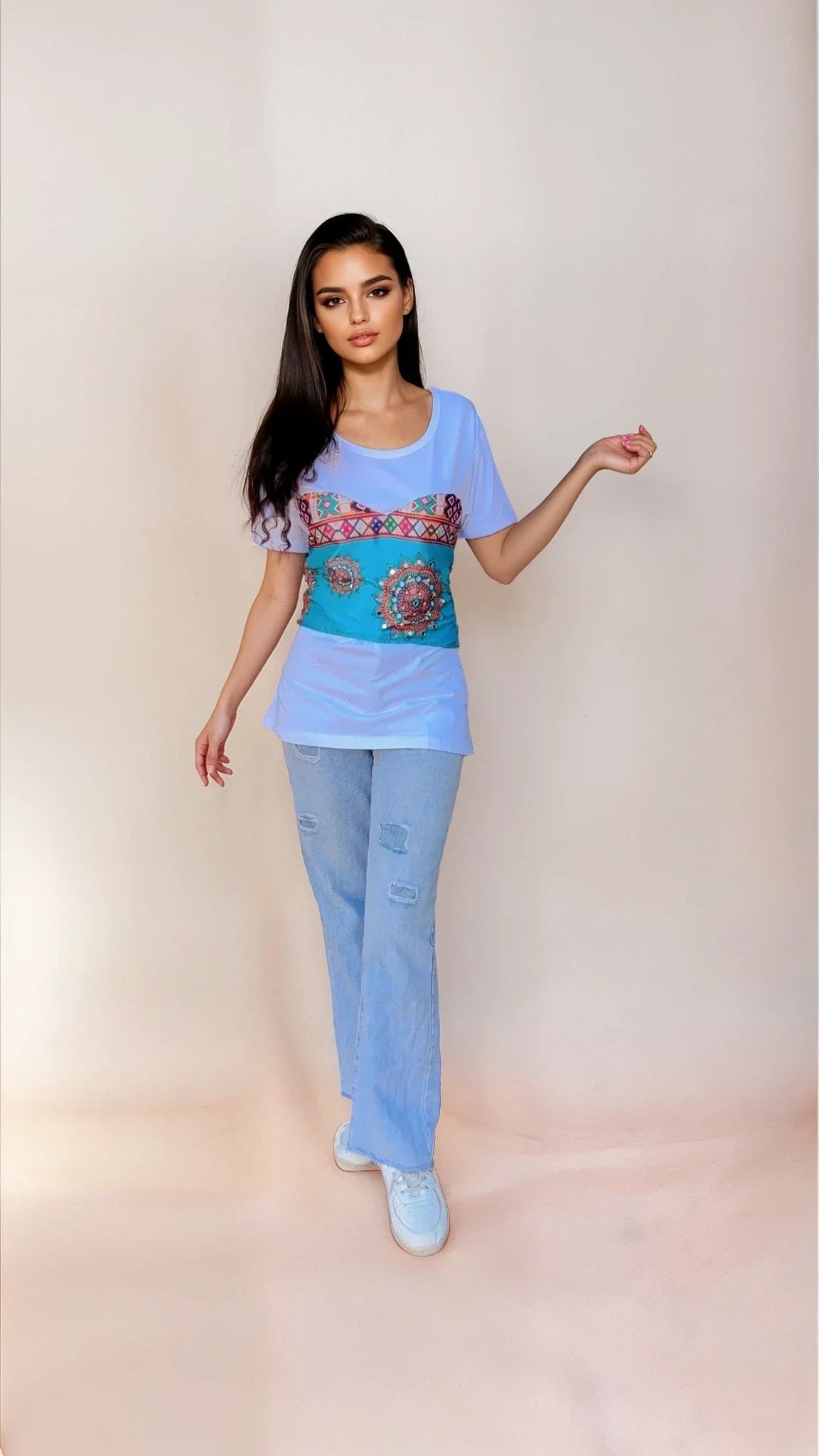 Corset illusion Tee with bandhini tie back
