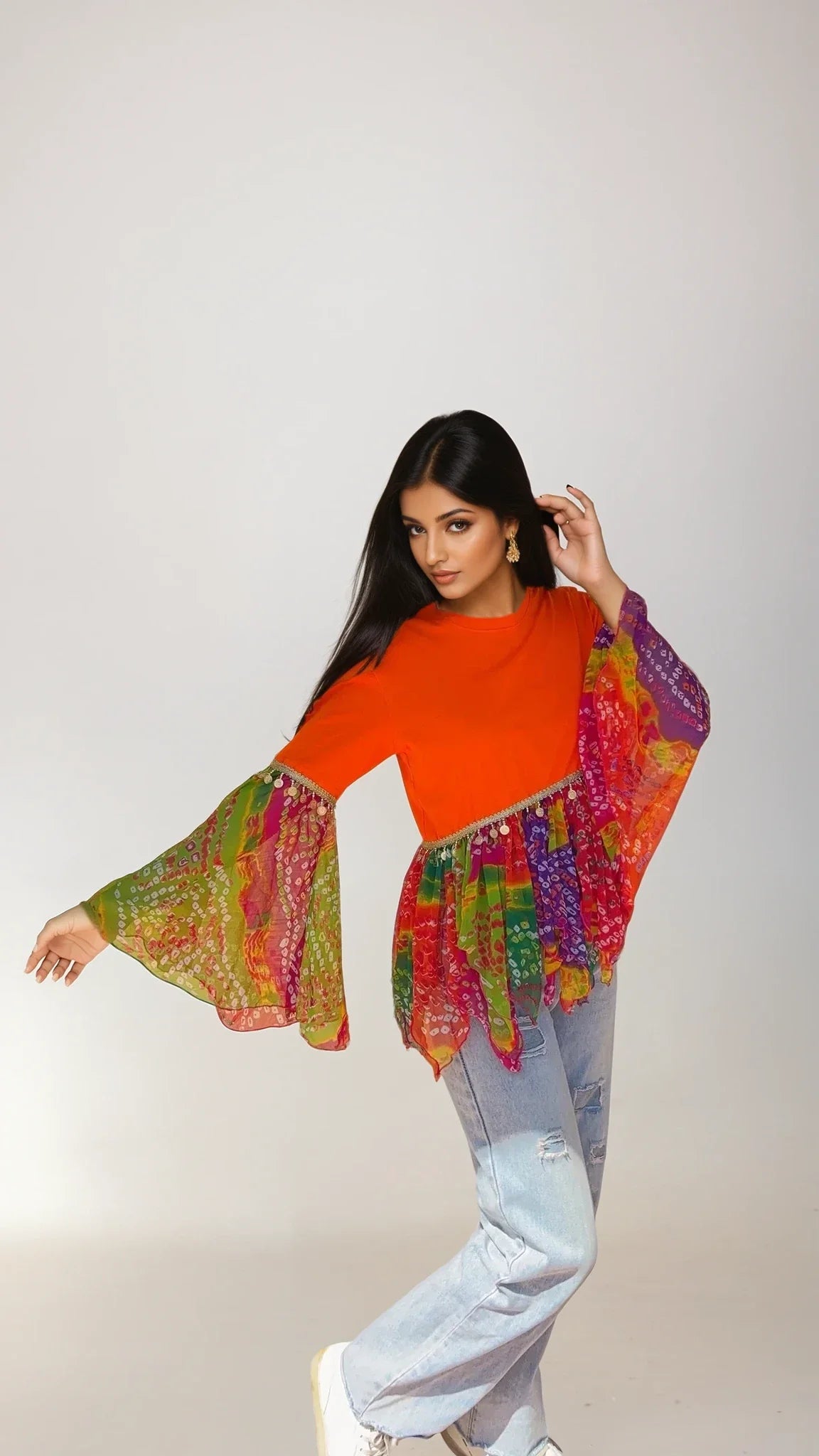 Saffron bandhini flare tee
