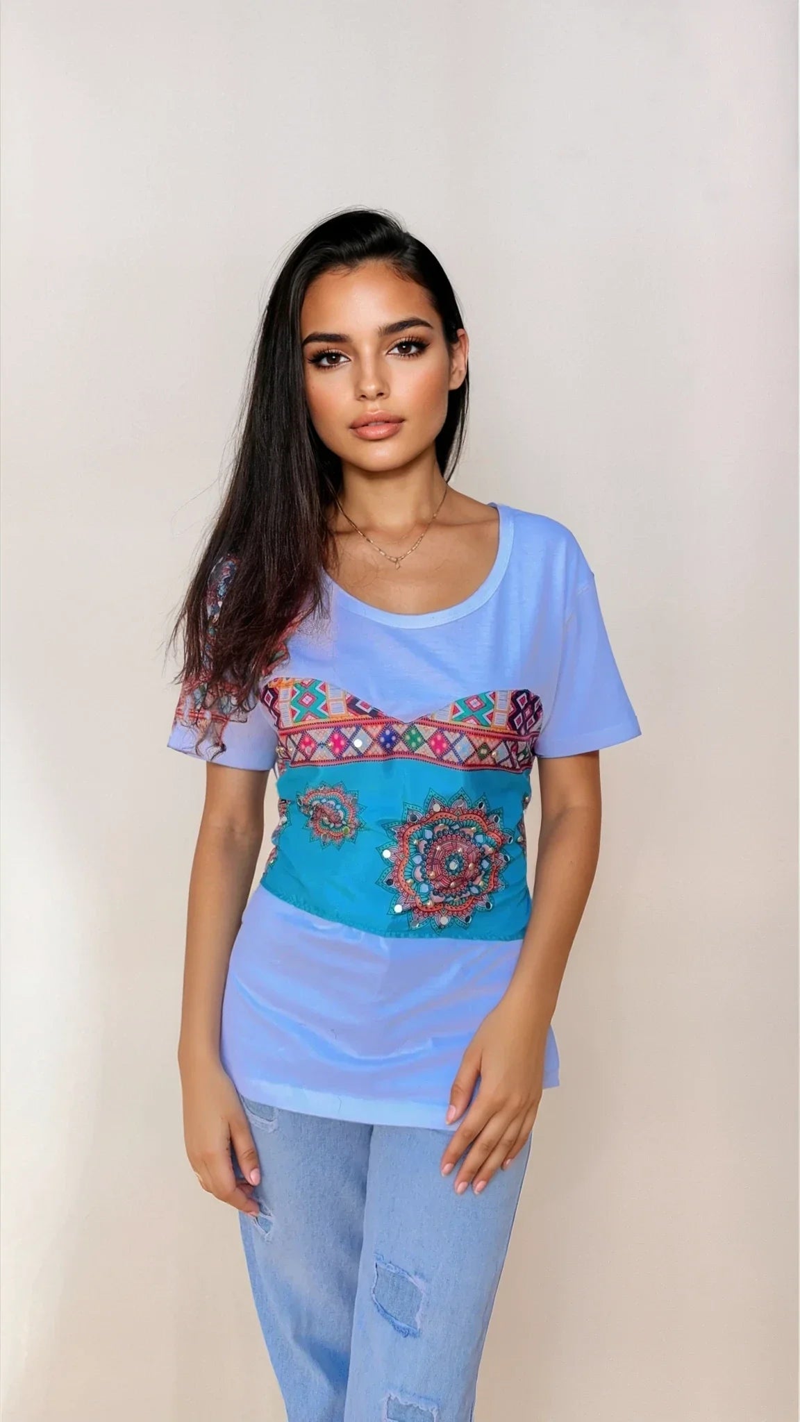 Corset illusion Tee with bandhini tie back