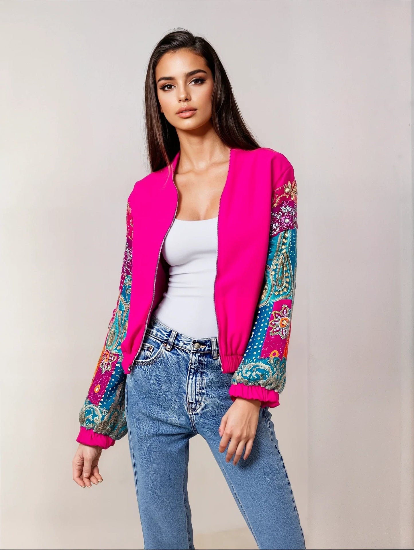Neon Embellished Bomber Jacket
