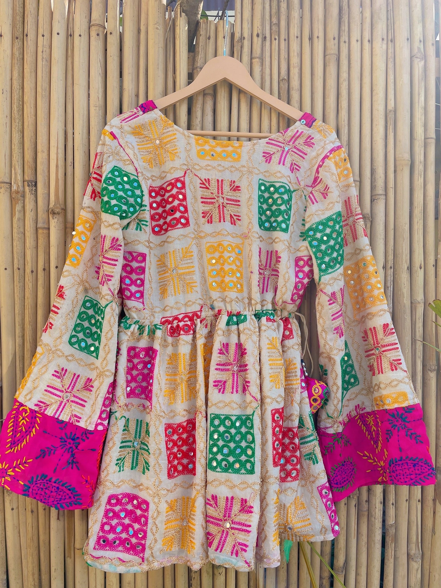 Phulkari boho dress - white