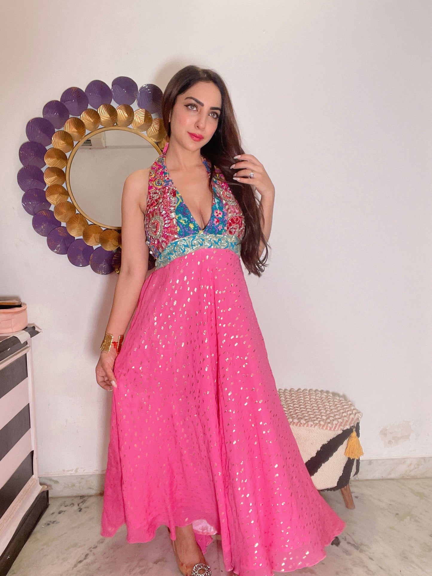 Shimmery jewel boho dress- pink