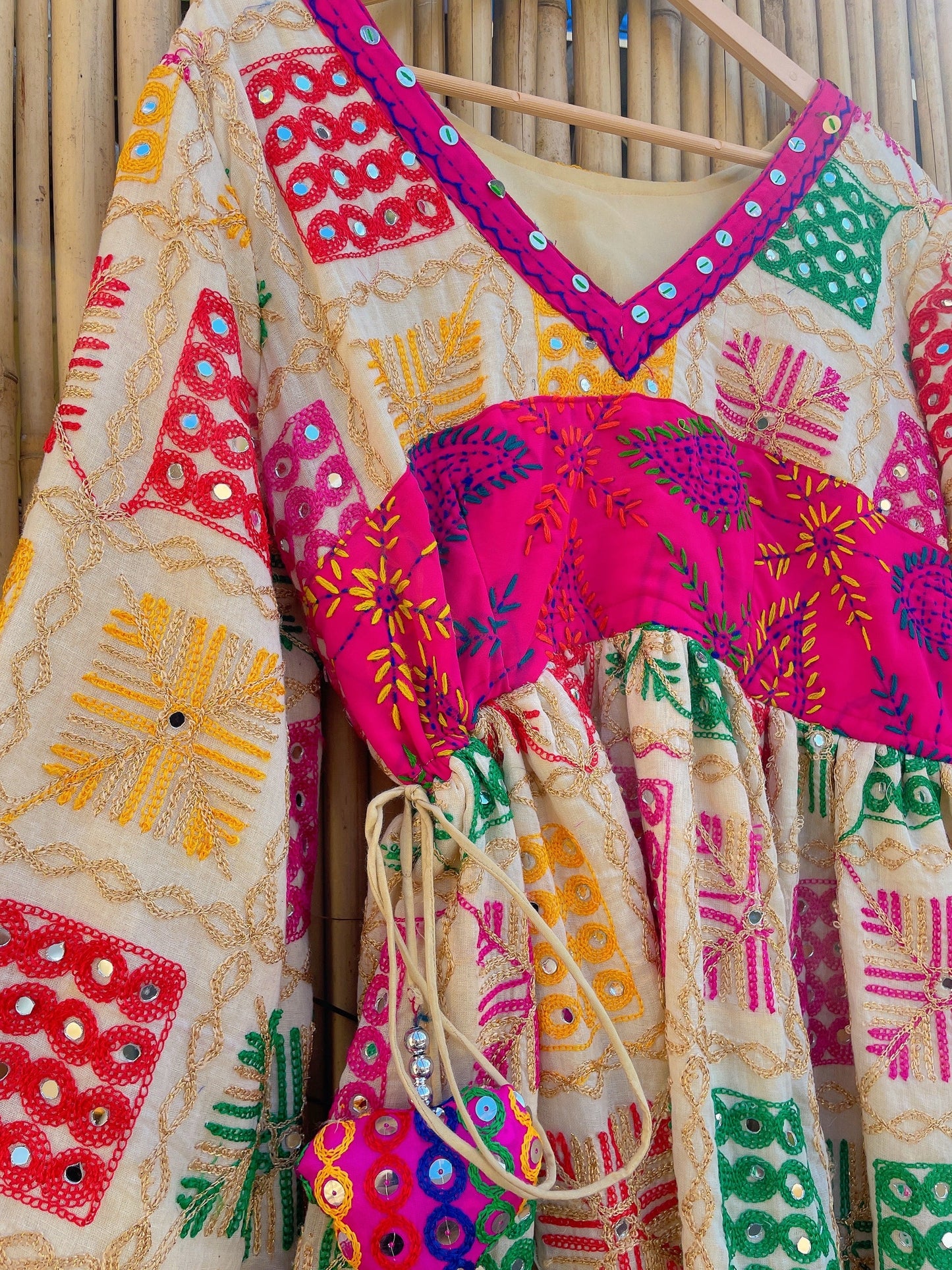 Phulkari boho dress - white