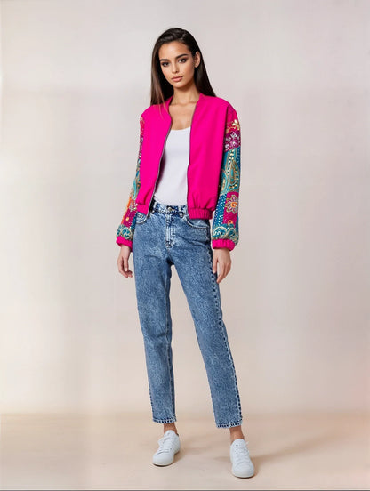 Neon Embellished Bomber Jacket