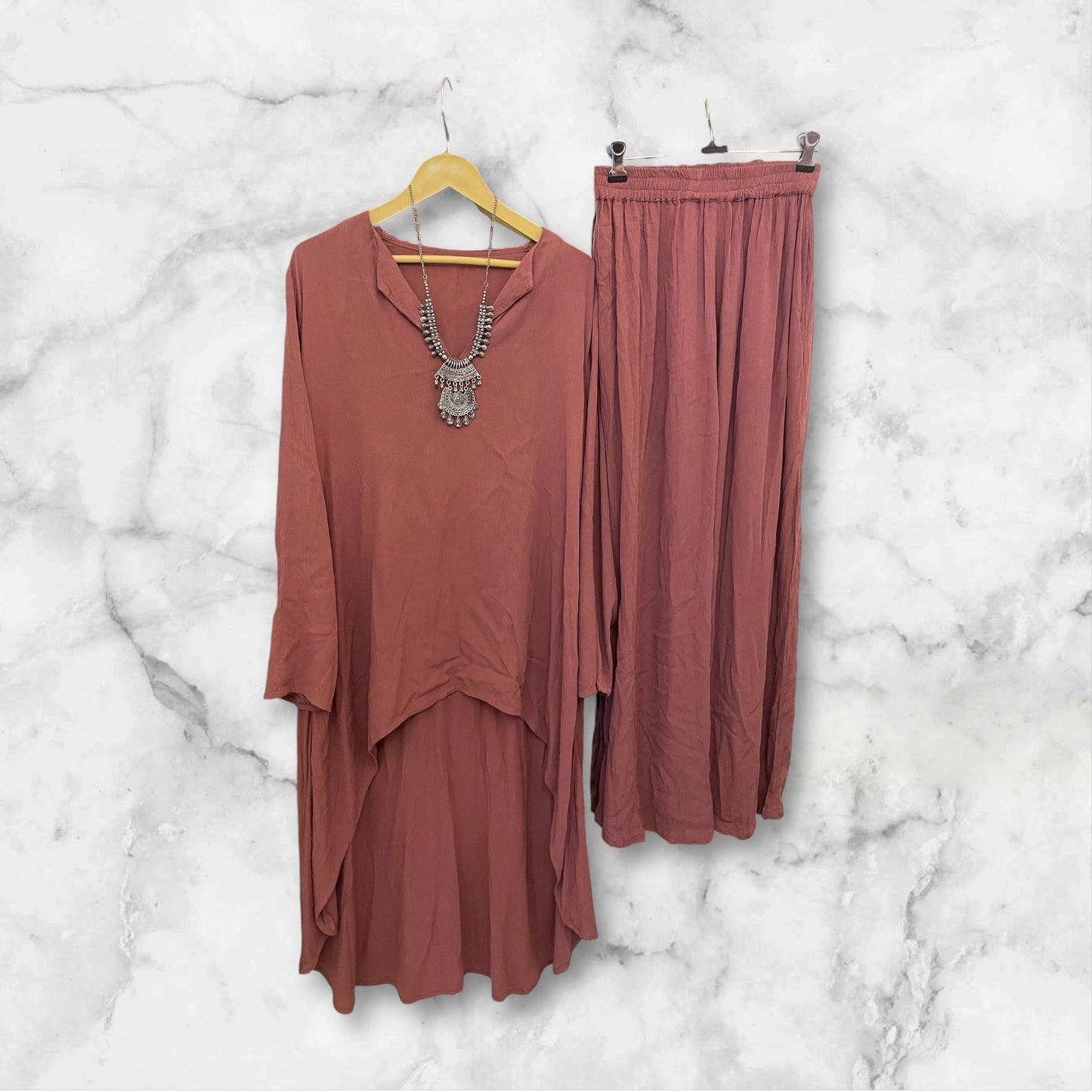 Rust   co-ord Set with Necklace