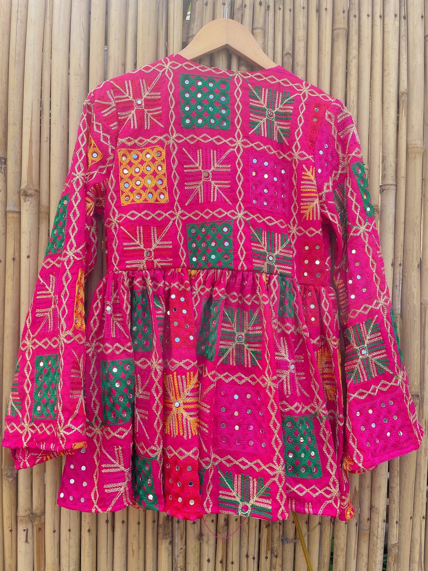 Phulkari peplum top - pink