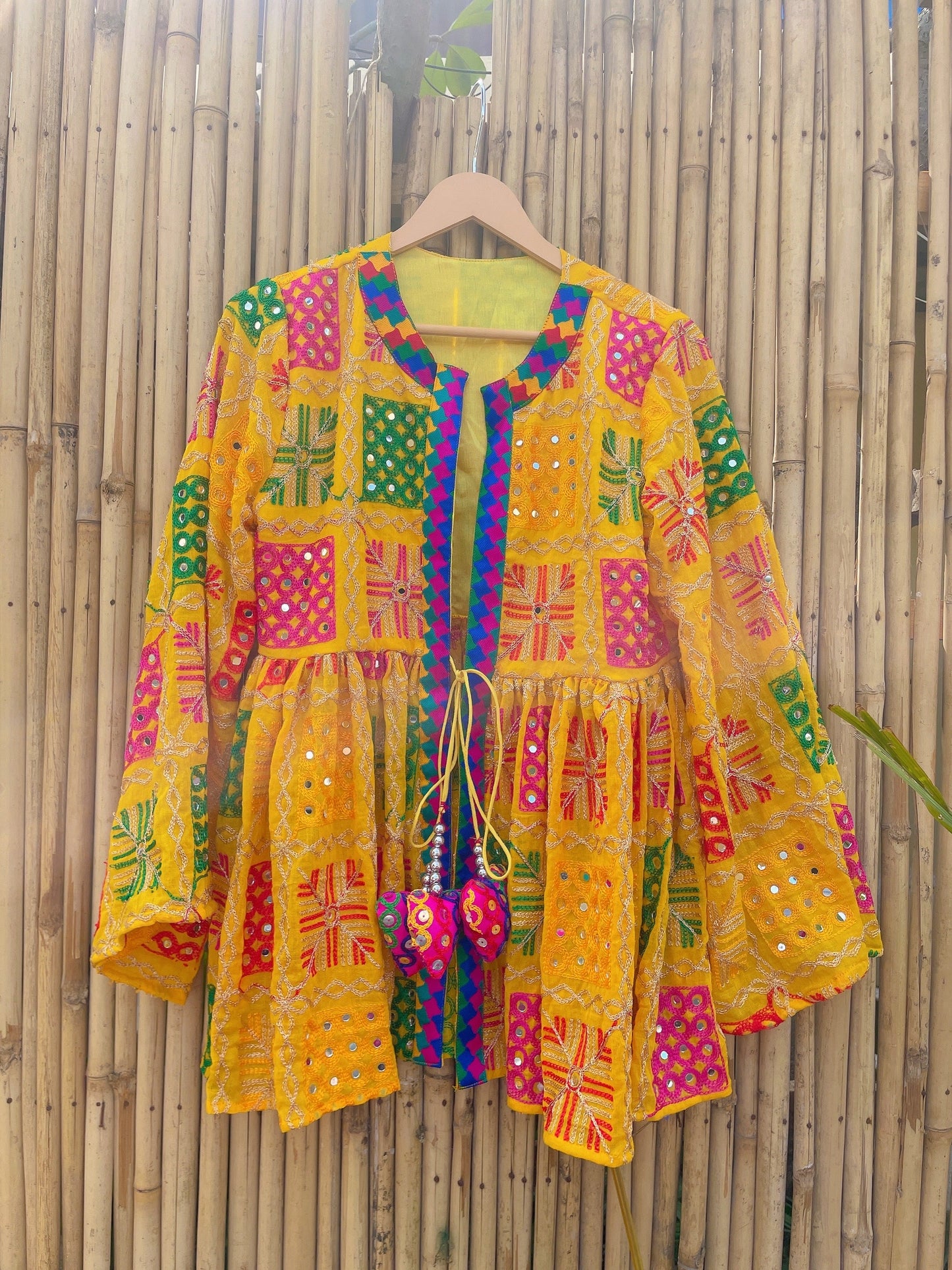 Phulkari peplum top - yellow