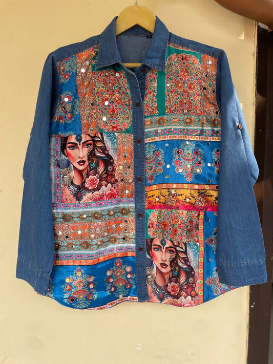 ‘Ameeraha’- Embellished Denim Shirt