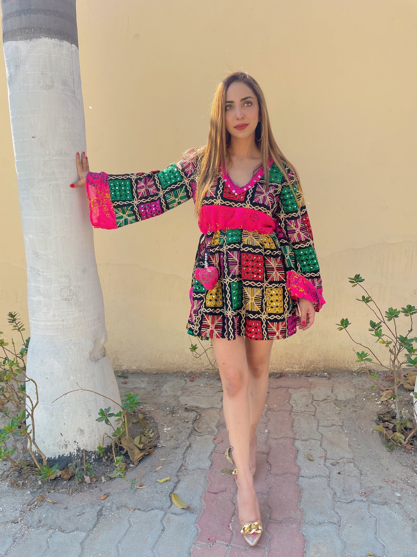 Phulkari boho dress - black