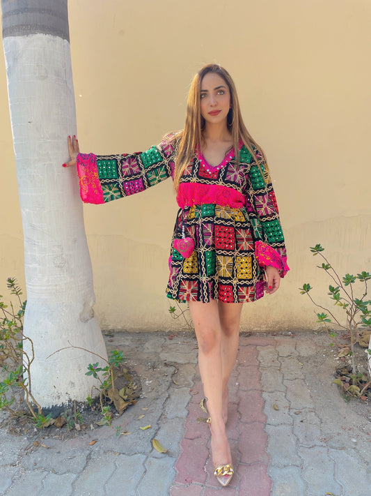 Phulkari boho dress - black