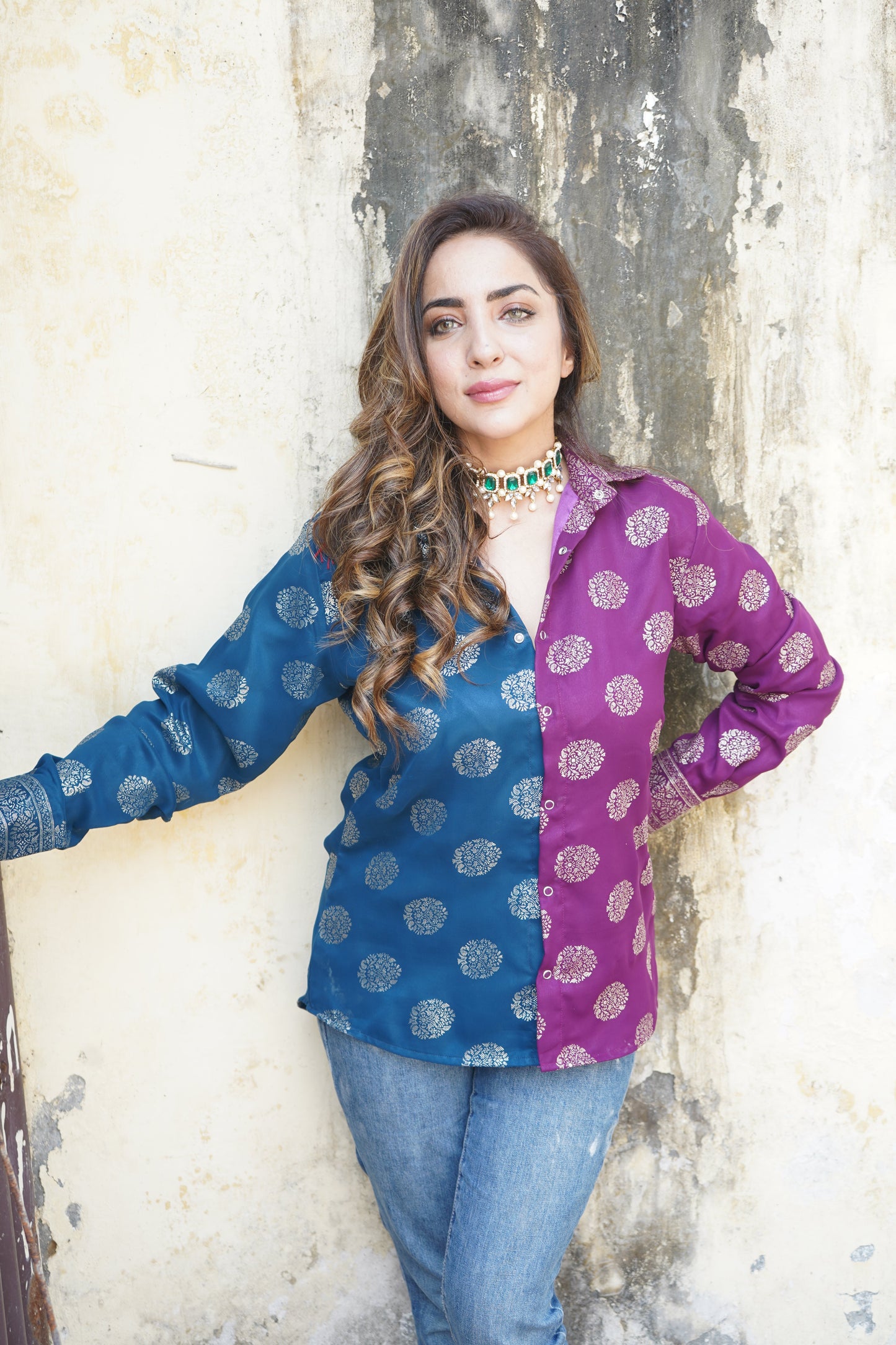 ‘Tehzeeb’-Banarasi Foil Print Shirt