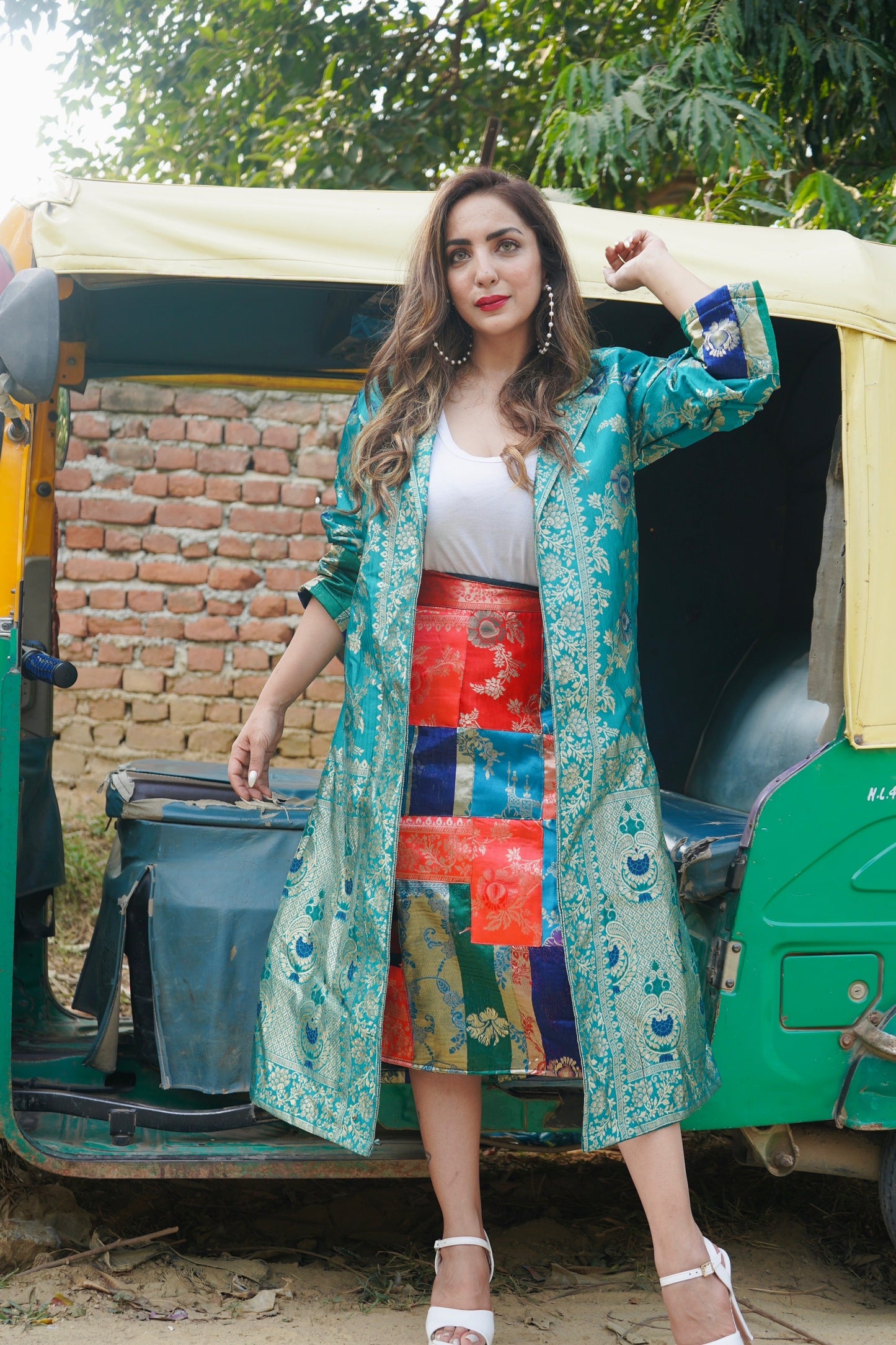 ‘Shahi Rani’-Brocade overcoat & Midi Skirt Set