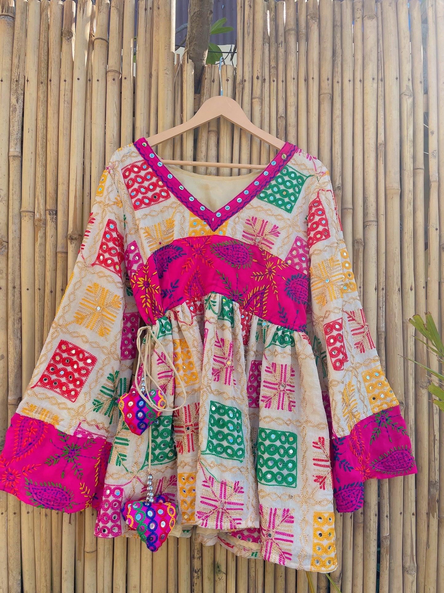 Phulkari boho dress - white