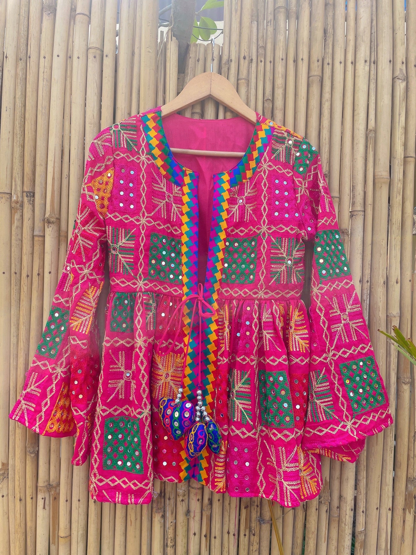 Phulkari peplum top - pink