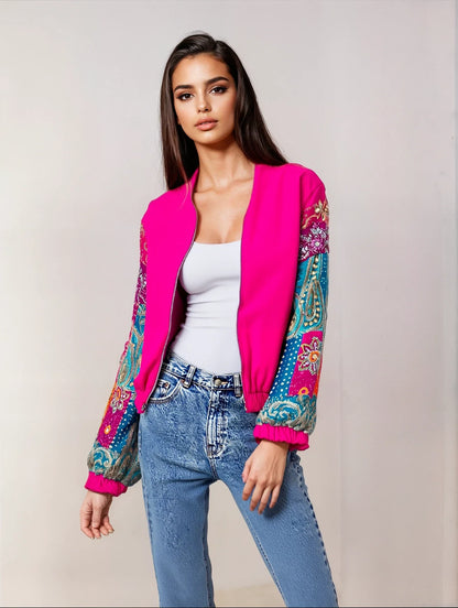 Neon Embellished Bomber Jacket