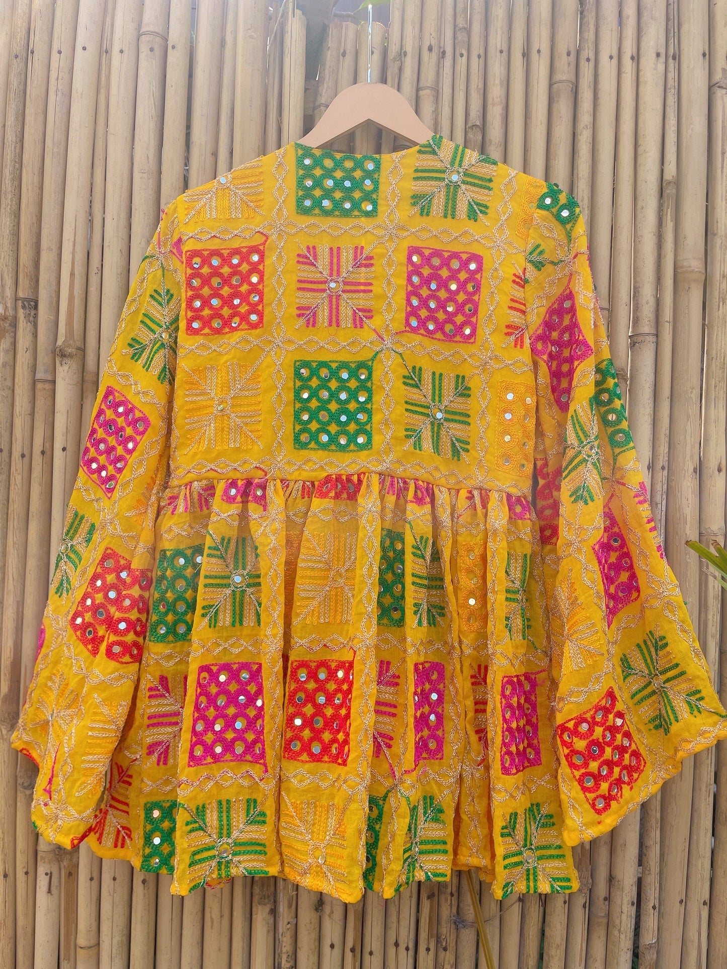 Phulkari peplum top - yellow