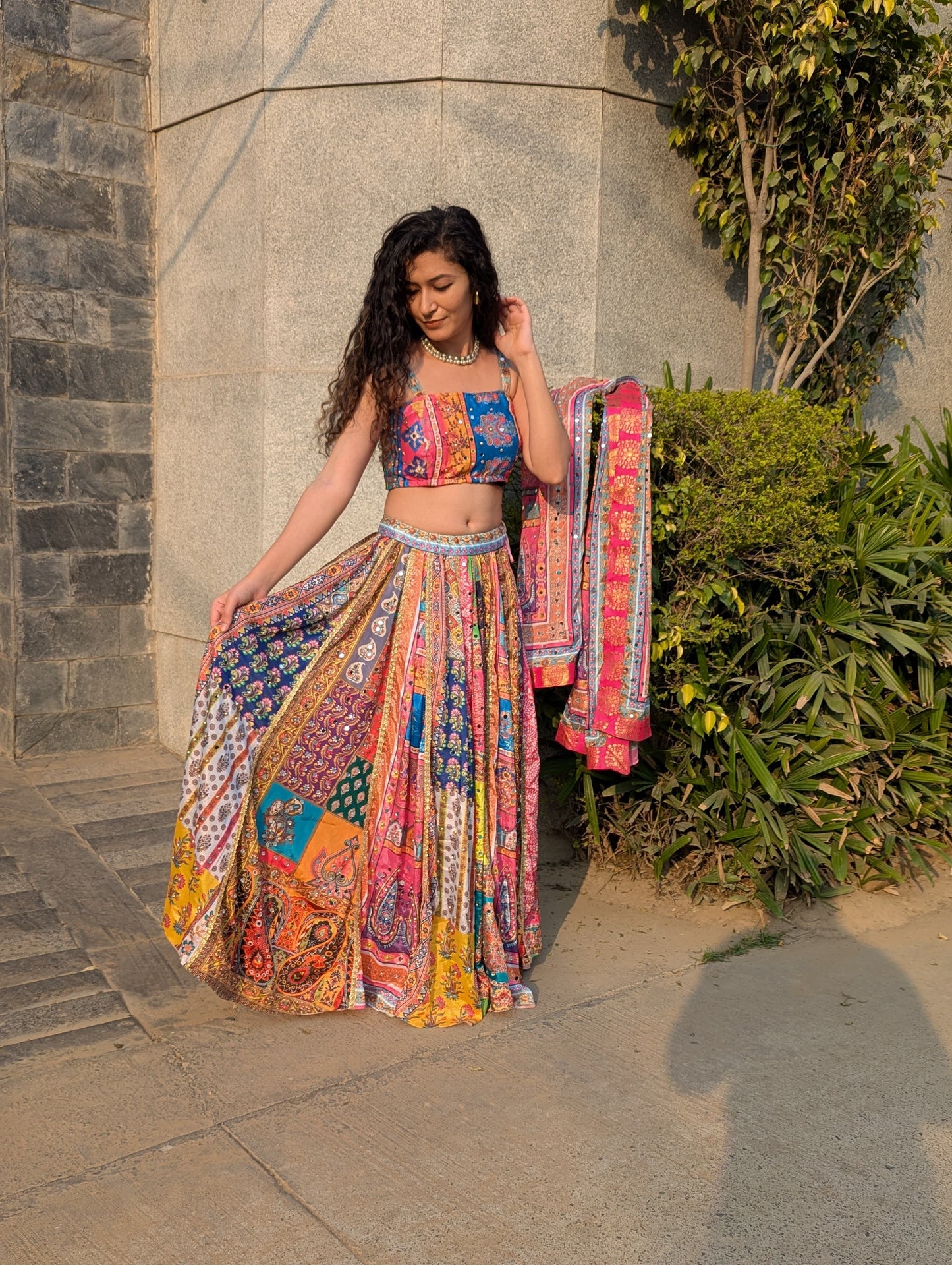 Multi Patchwork Mirror Lehenga