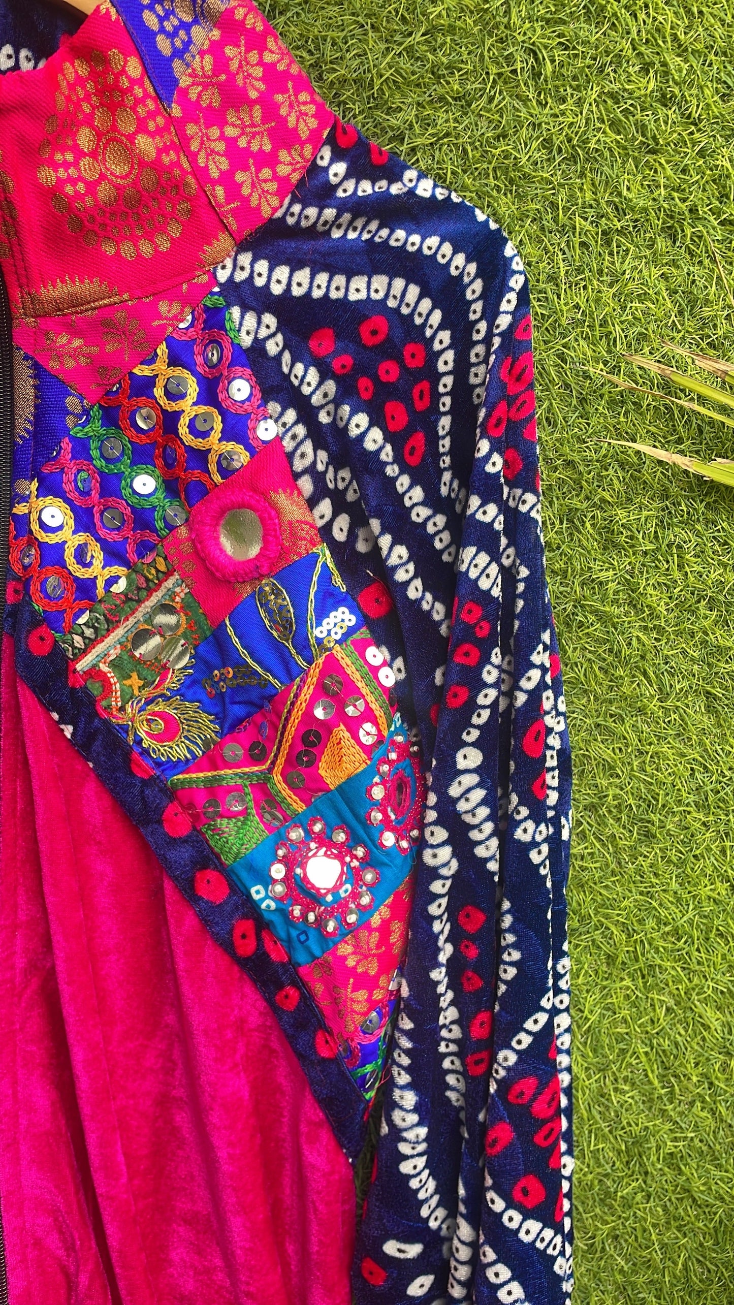 Banjara velvet hoodie blue & pink