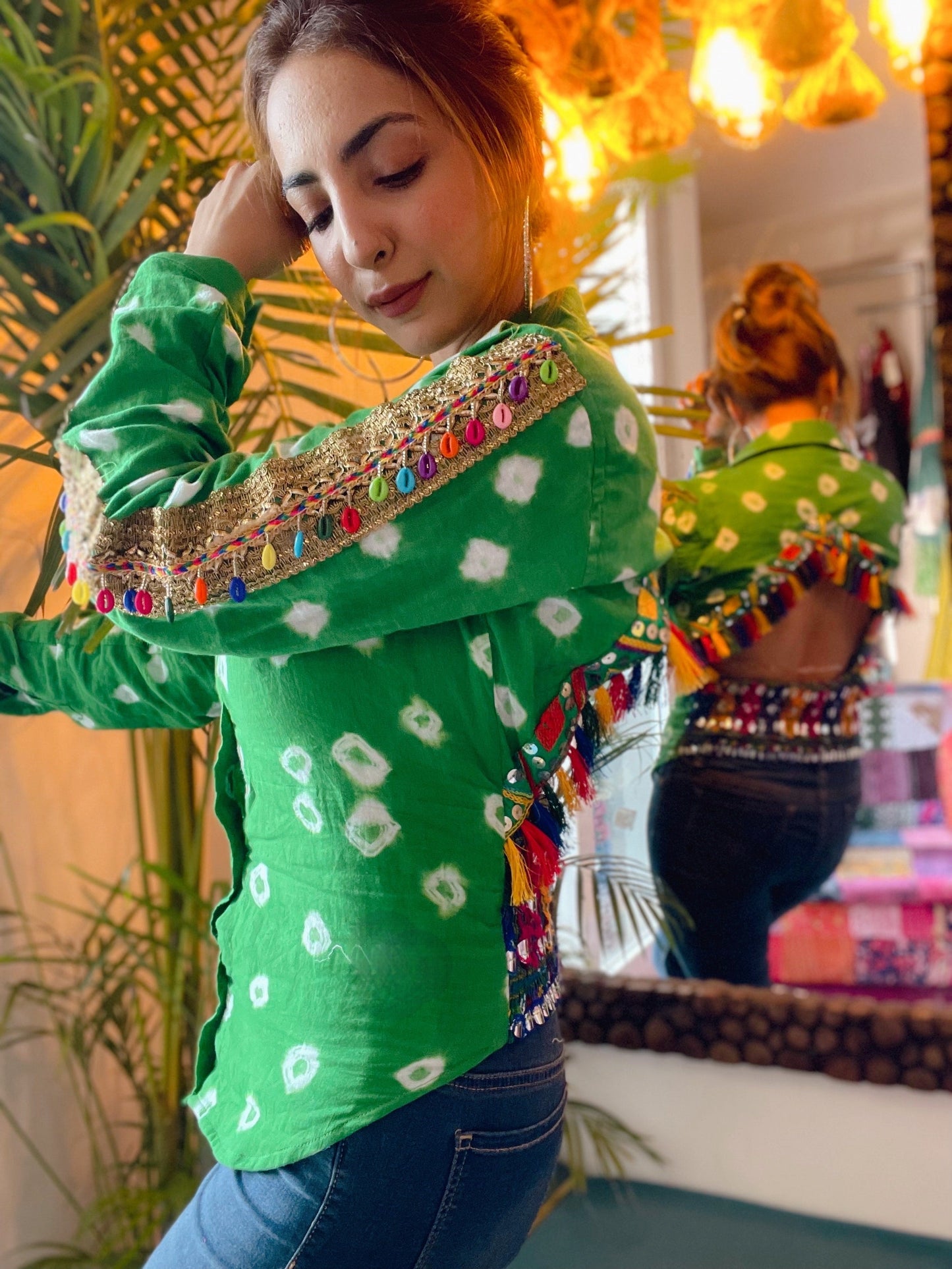 Backless Bandhini Shirt Green