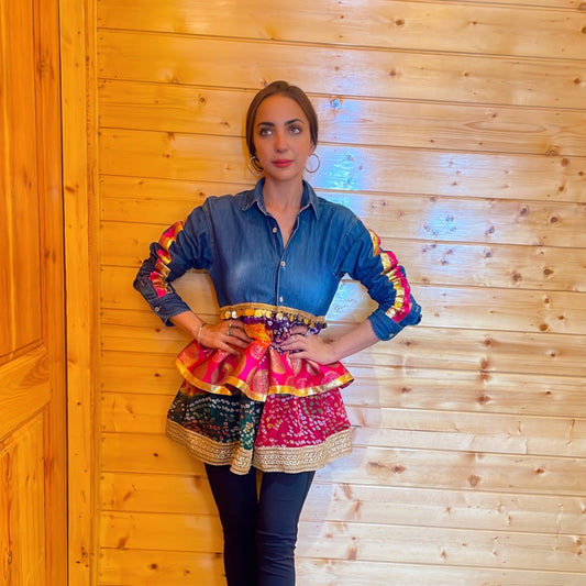 Peplum bandhini denim shirt