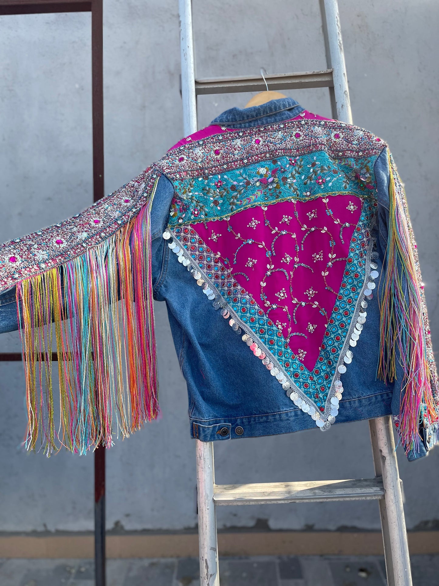 Tassel hand embroidered patchwork jacket