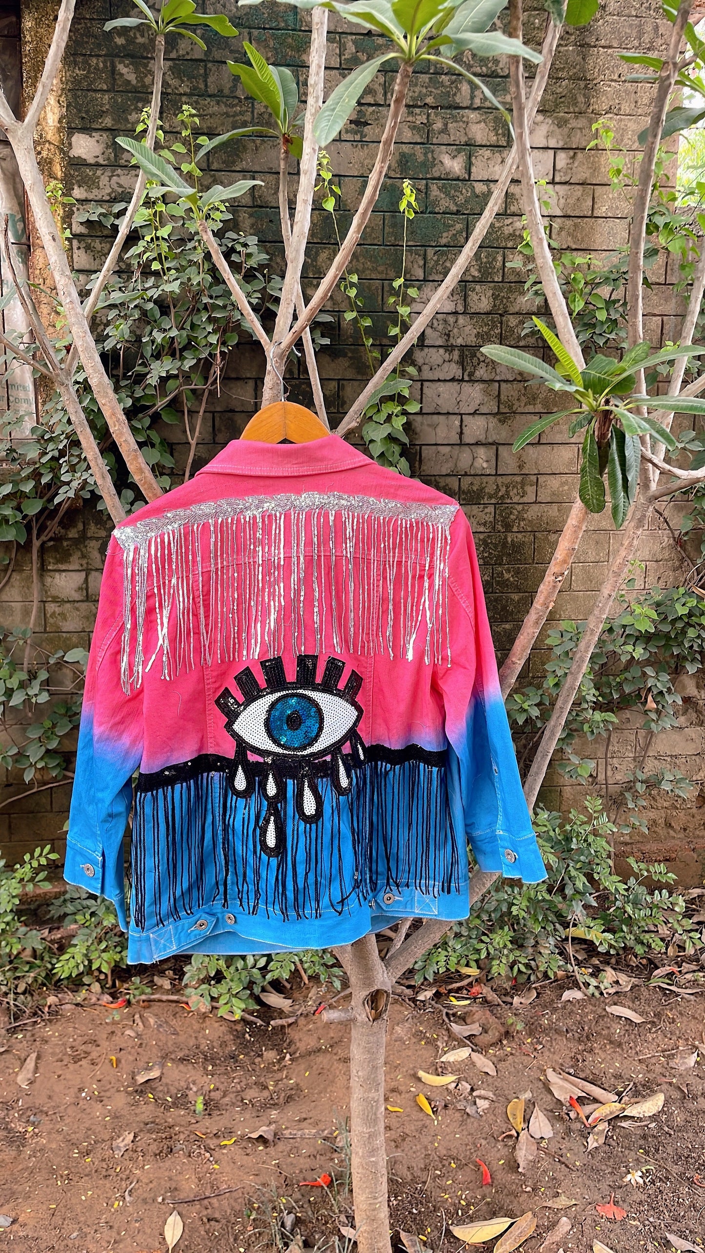 Pink blue evil eye jacket