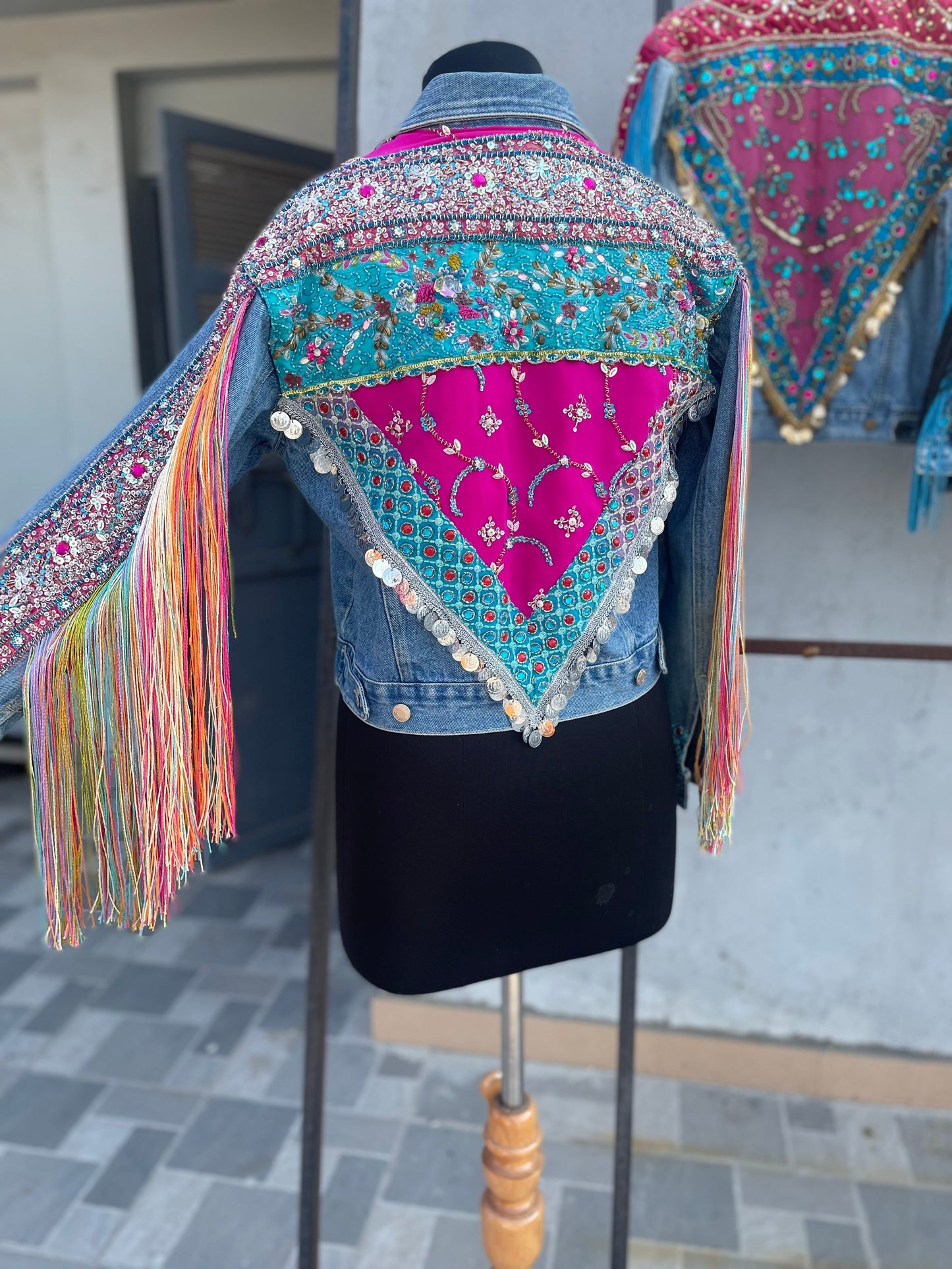 Tassel hand embroidered patchwork jacket