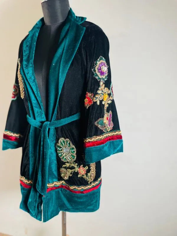 Velvet embellished robe shrug