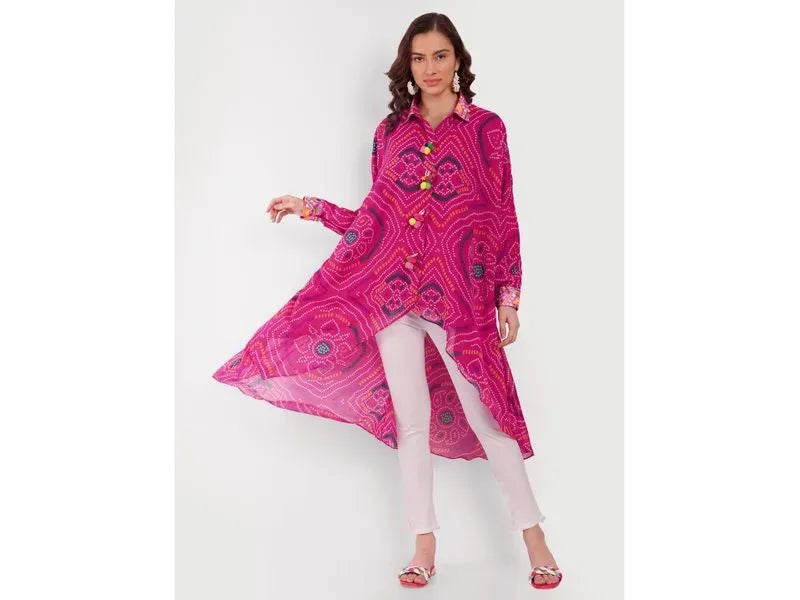 Pink bandhini high low shirt