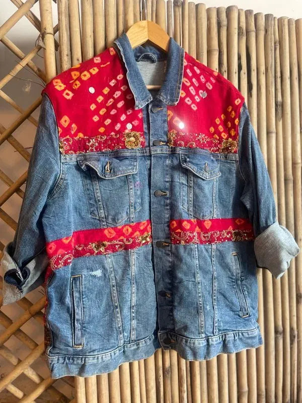 Red multifabric patchwork jacket