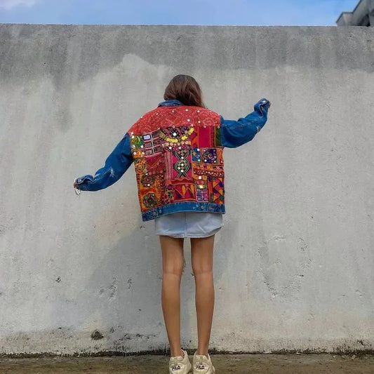 Red statement patchwork jacket