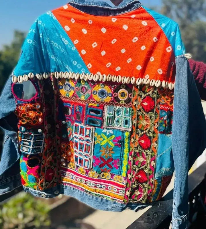 Orange and blue patchwork jacket