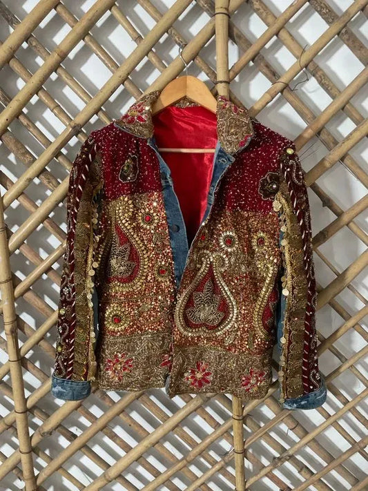 Shades of red embellished jacket