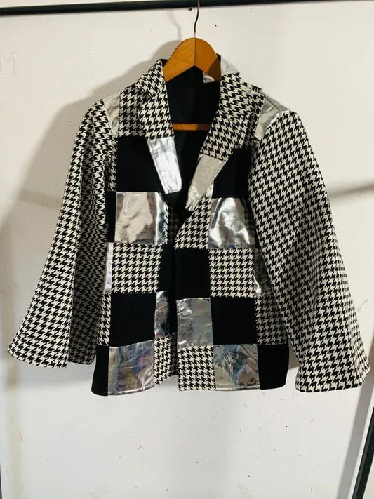 Black and silver patchwork coat