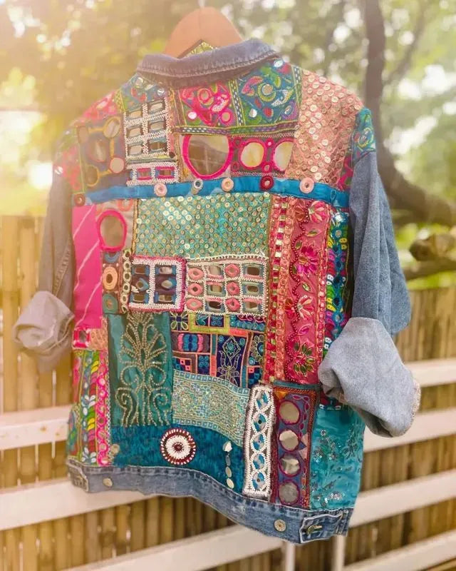 Mirror embellished patchwork jacket