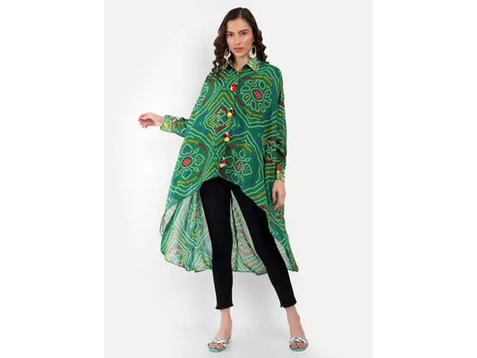 Green bandhini high low shirt