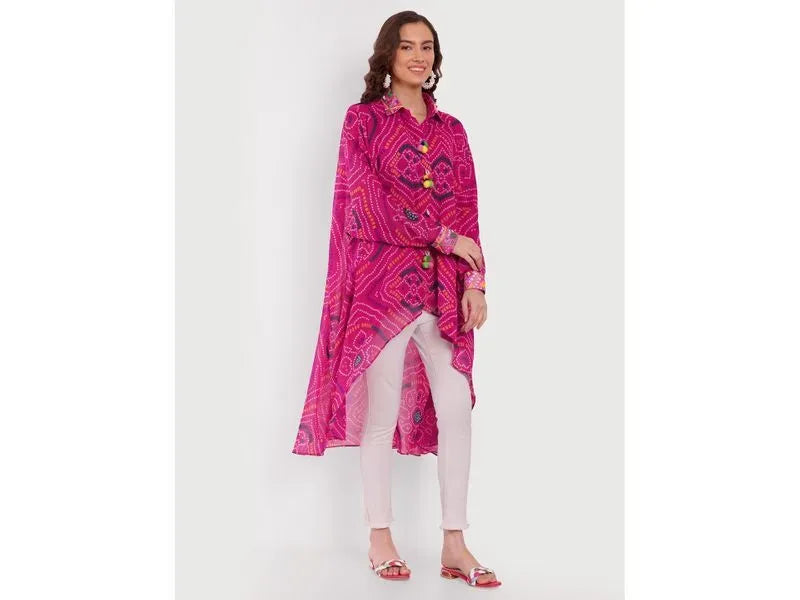 Pink bandhini high low shirt