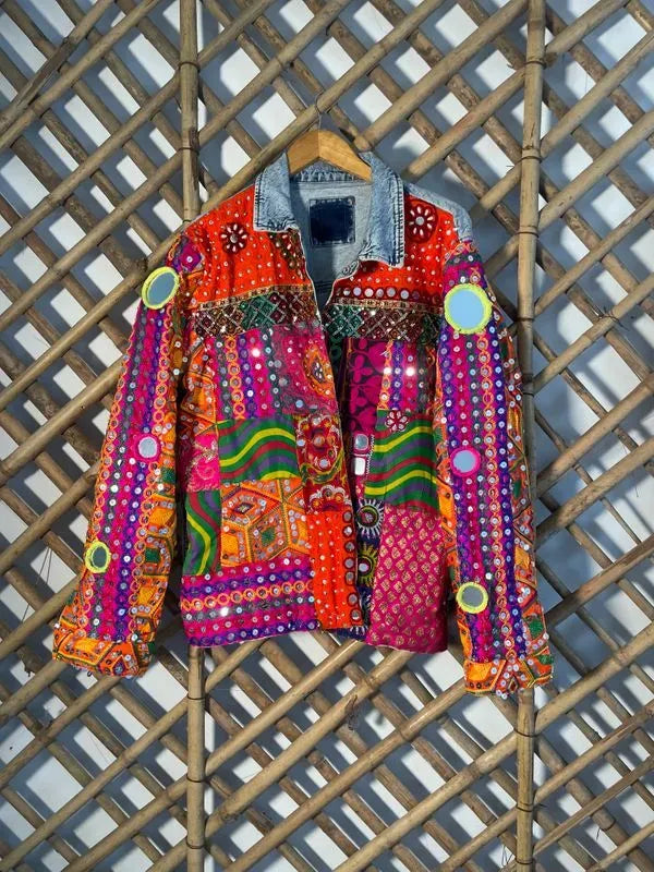 Orange mirrorwork banjara jacket