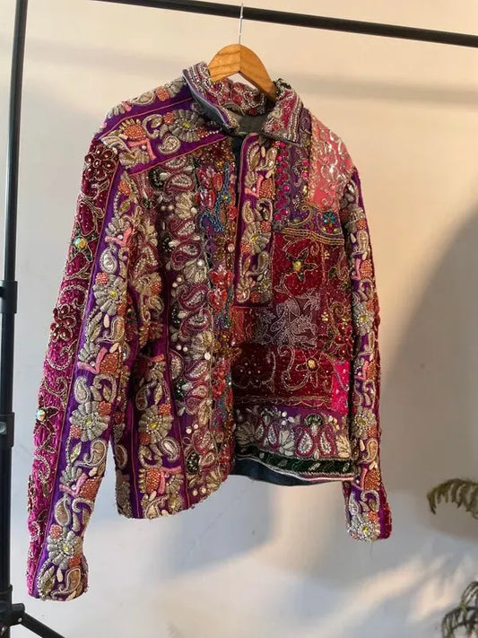 Purple embellished handcrafted jacket