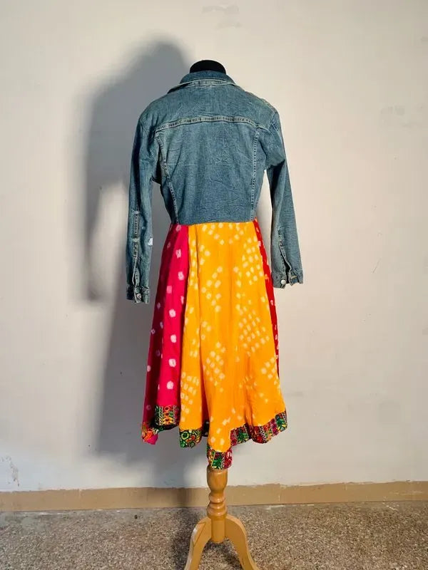 Multicoloured bandhani denim jacket