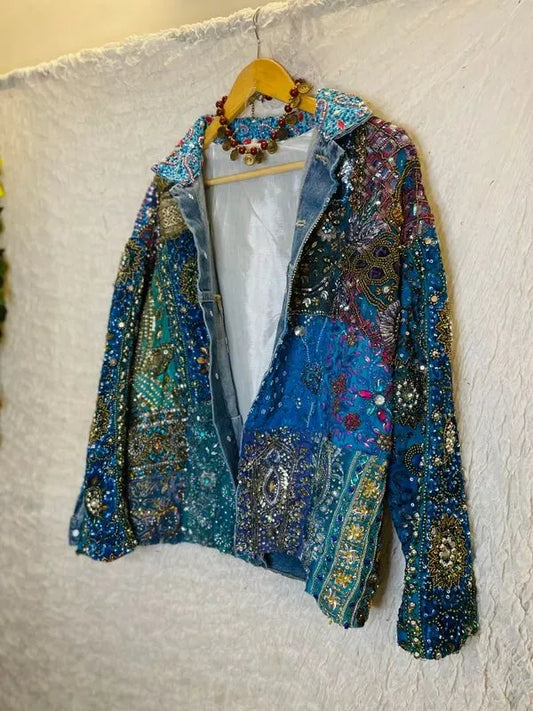 Blue embellished jacket