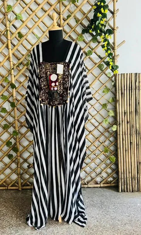 Striped embellished kaftan